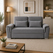 Tokyo grey plush velvet 2 seater pull out sofa bed in closed sofa position