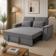 Tokyo grey plush velvet pull out sofa bed extended into sleeping position