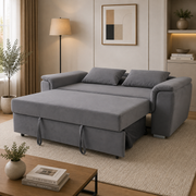 Tokyo grey 2 seater pull out sofa bed fully extended with matching cushions