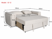 Tokyo 2 seater pull out sofa bed shown open, with dimensions for the fully extended sleeping position