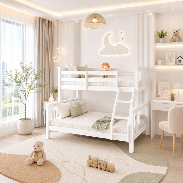 Lily Wooden Trio Bunk Bed with Guest bed – Space-Saving Solid Pine Frame – Optional Storage Drawers